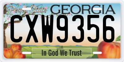 GA license plate CXW9356