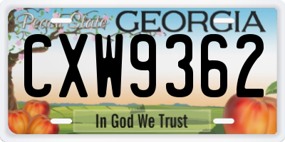 GA license plate CXW9362