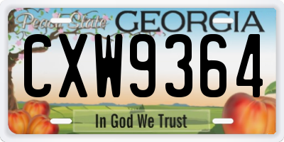 GA license plate CXW9364