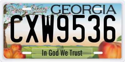 GA license plate CXW9536