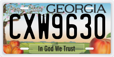 GA license plate CXW9630