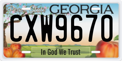GA license plate CXW9670