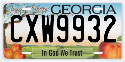 GA license plate CXW9932