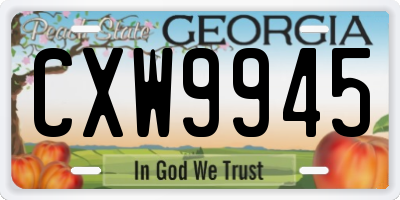 GA license plate CXW9945