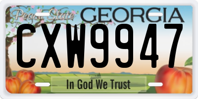 GA license plate CXW9947
