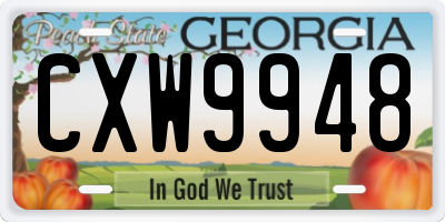 GA license plate CXW9948