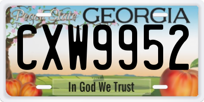 GA license plate CXW9952