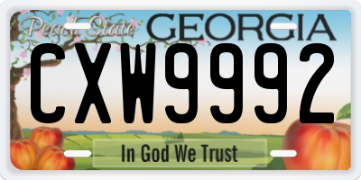 GA license plate CXW9992
