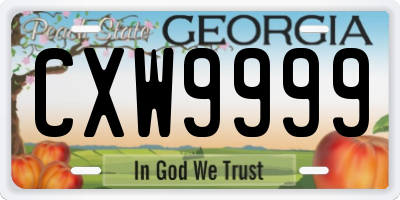 GA license plate CXW9999