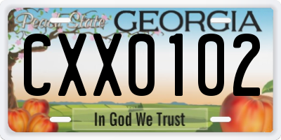 GA license plate CXX0102