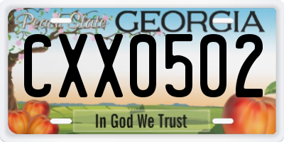 GA license plate CXX0502