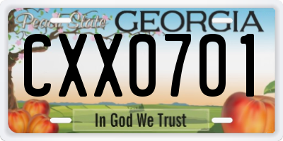 GA license plate CXX0701