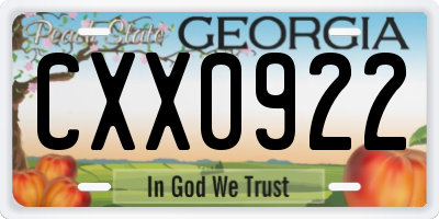 GA license plate CXX0922