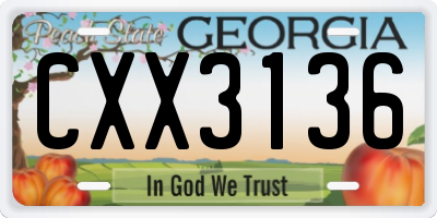 GA license plate CXX3136