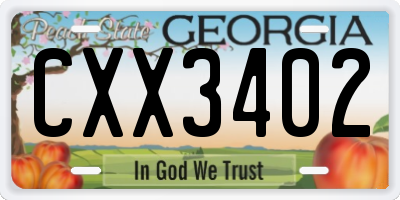 GA license plate CXX3402