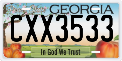 GA license plate CXX3533