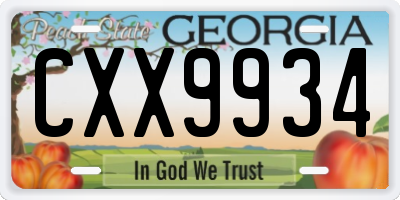 GA license plate CXX9934