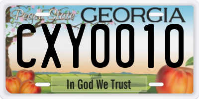 GA license plate CXY0010