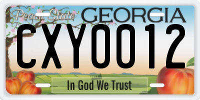 GA license plate CXY0012