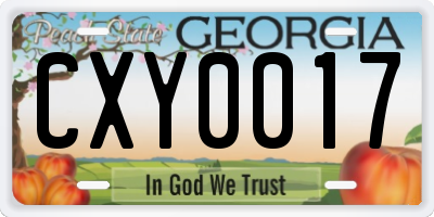 GA license plate CXY0017