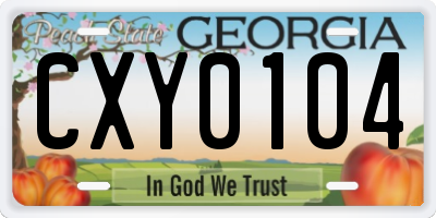 GA license plate CXY0104