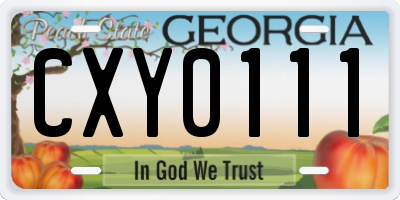 GA license plate CXY0111