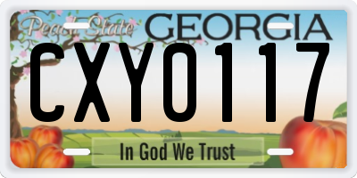 GA license plate CXY0117