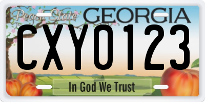 GA license plate CXY0123