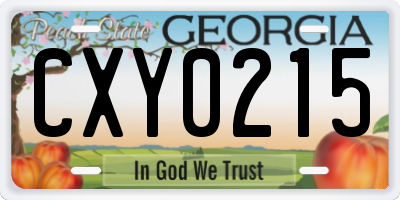 GA license plate CXY0215