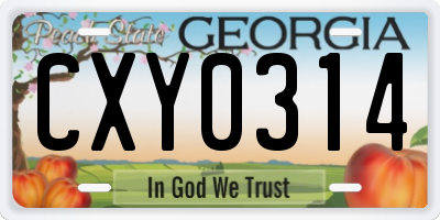GA license plate CXY0314