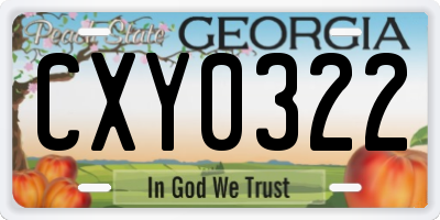 GA license plate CXY0322
