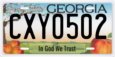 GA license plate CXY0502