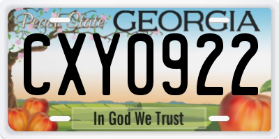 GA license plate CXY0922