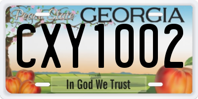 GA license plate CXY1002