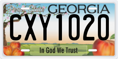 GA license plate CXY1020
