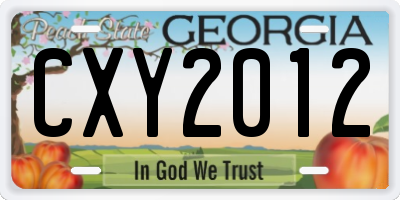 GA license plate CXY2012