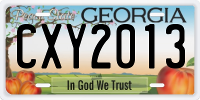 GA license plate CXY2013