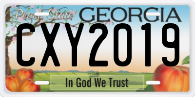 GA license plate CXY2019