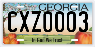 GA license plate CXZ0003