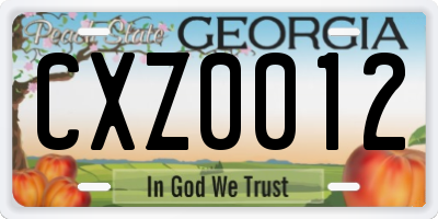 GA license plate CXZ0012
