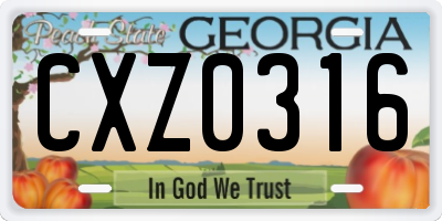 GA license plate CXZ0316