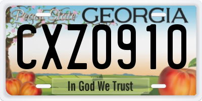GA license plate CXZ0910