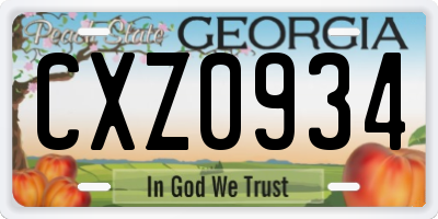 GA license plate CXZ0934