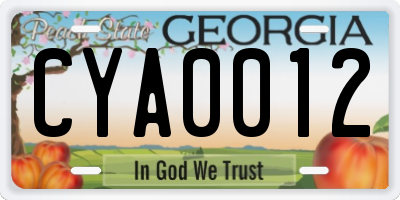 GA license plate CYA0012