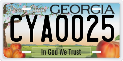 GA license plate CYA0025
