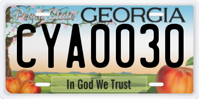 GA license plate CYA0030