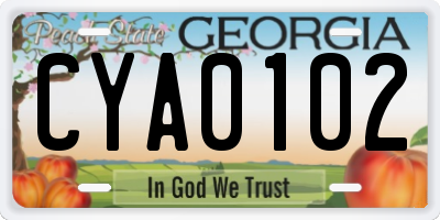 GA license plate CYA0102