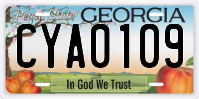 GA license plate CYA0109