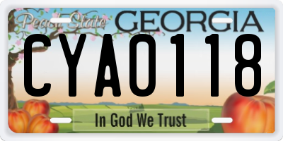 GA license plate CYA0118