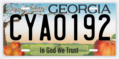 GA license plate CYA0192